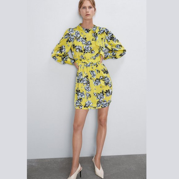 ZARA Floral Print Mini Dress with Tie* - Picture 12 of 15